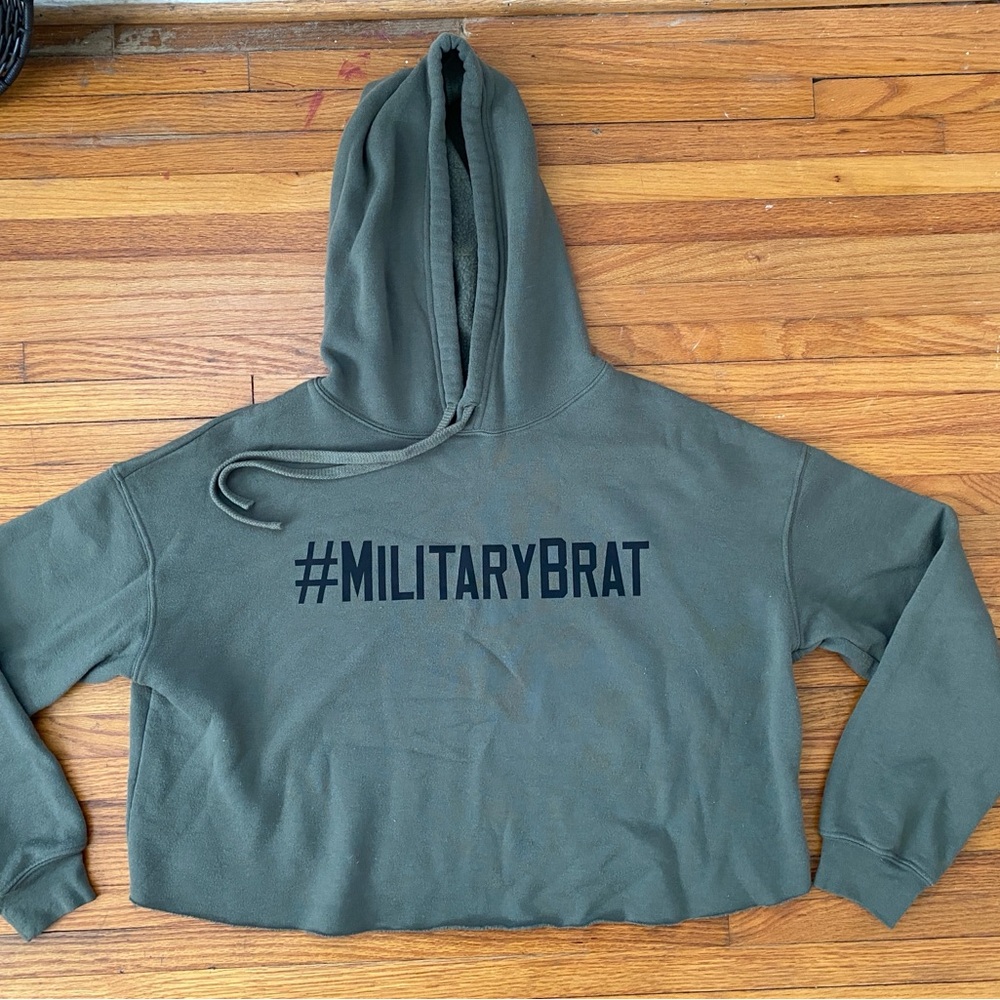 Military Brat Army Green Cropped Hoodie